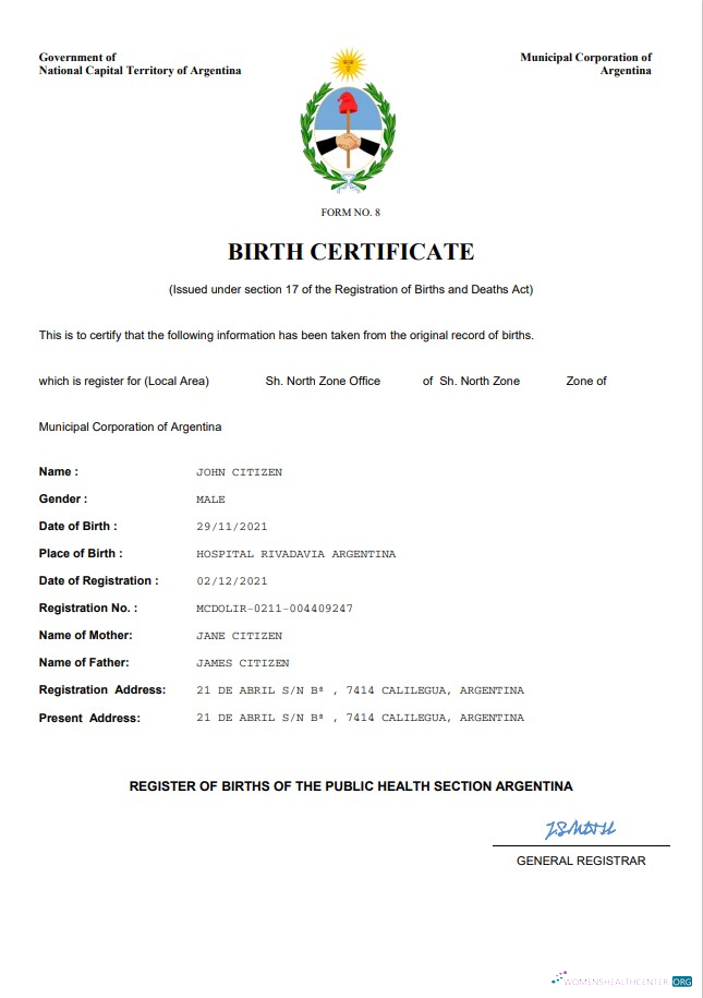 Download Argentina birth certificate Word and PDF template Photoshop template